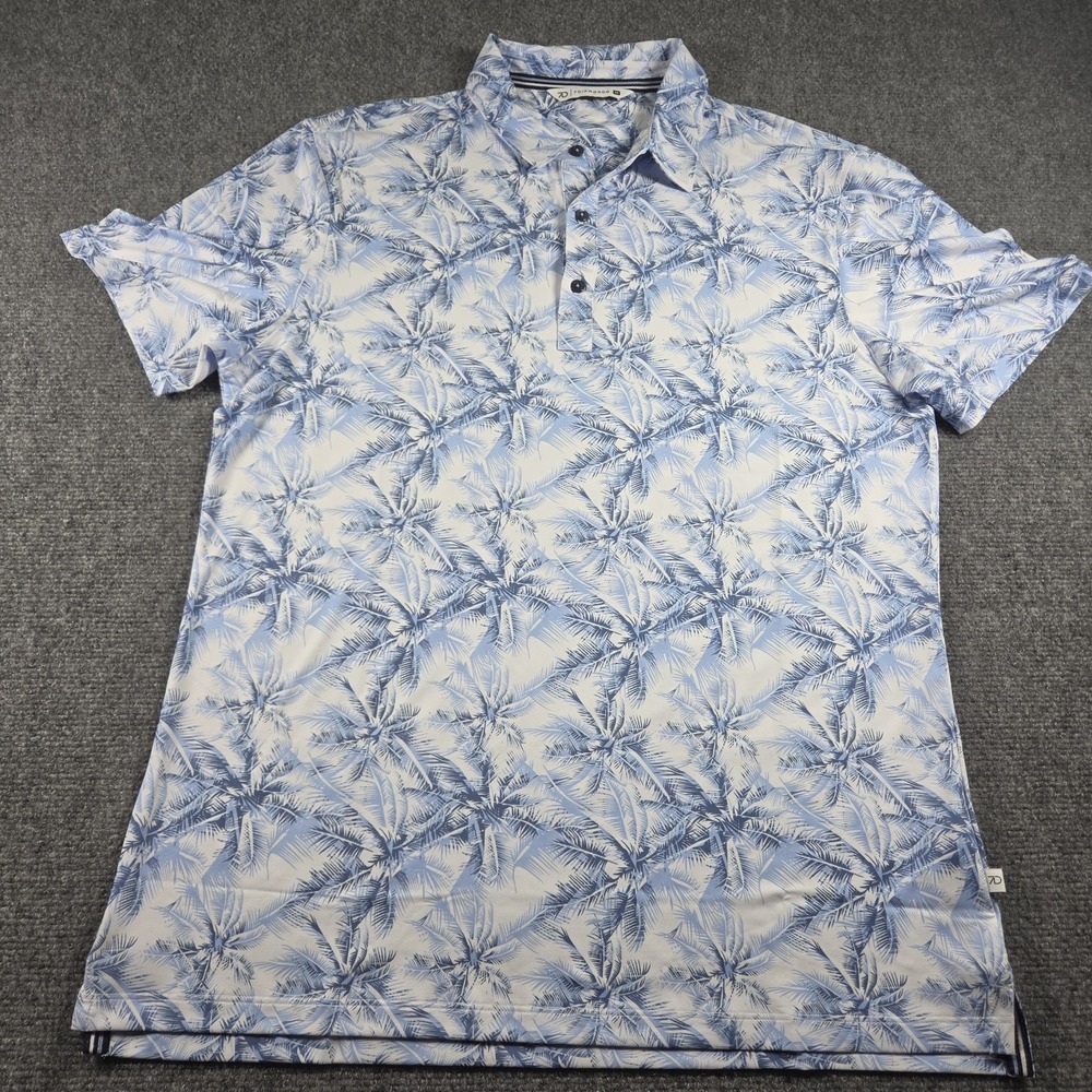 7 Diamonds 4 Way Stretch Blue Palms AOP Polo Shirt Golf Wicking Men's Size M